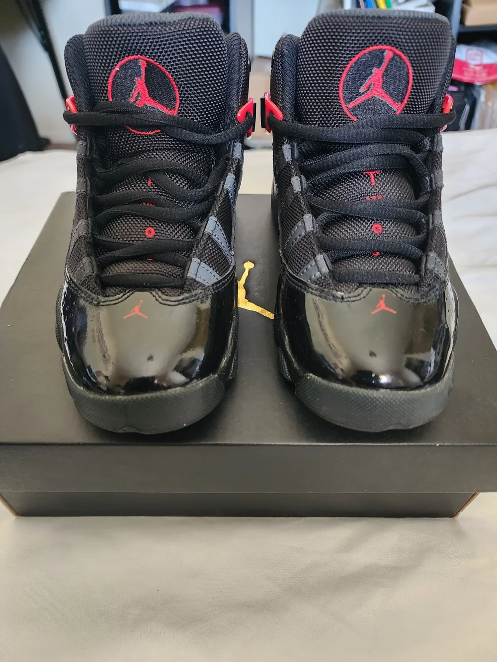 Nike Air Jordan 6 Rings Toddler/Youth Black and Red  Sneakers